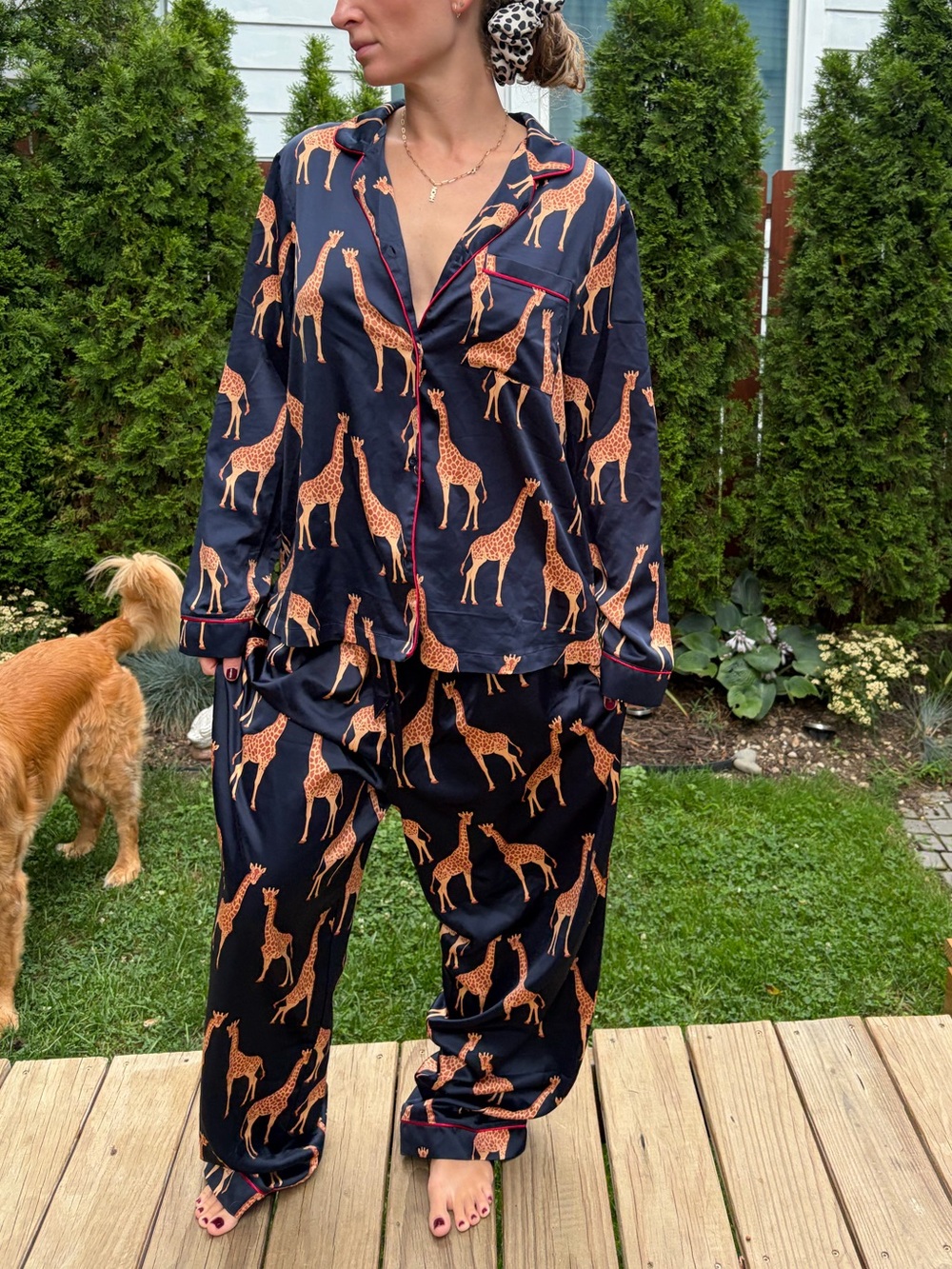 Chelsea Peers Navy Giraffe Print Pajama Set
